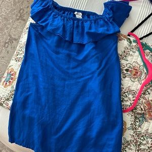 Tommy Bahama St. Lucia Off The Shoulder Ruffle Dress Linen Blue Size Large New